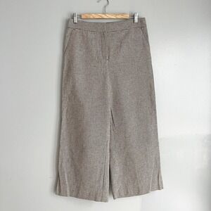 LOFT Wide Leg Pants Womens 4 Brown Cropped Houndstooth Linen Blend Career NWT